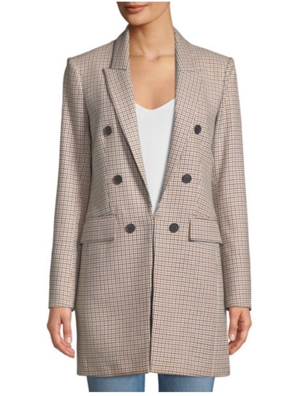 $795 Veronica Beard Liss Hook Front Plaid Double Breasted Long Blazer Jacket 2